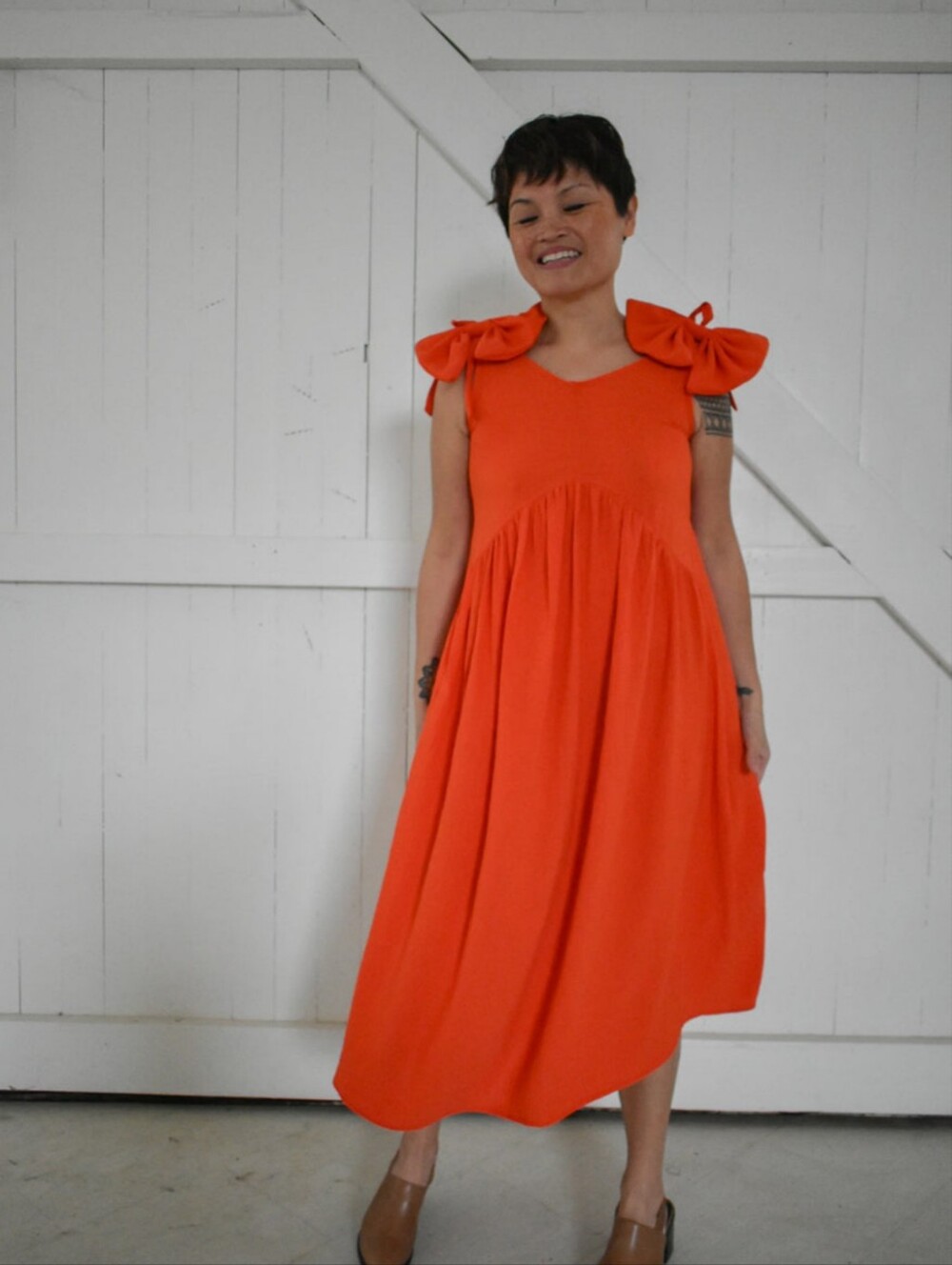 Altar Houseline Beau Dress Tie-Shoulder Dayglo Red NWT Midi Dress 3X Plus